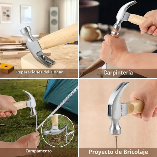 Vista 4 de Martillo de garra con mango de madera y cabeza de acero, martillo pequeño de 8 onzas para casa y bricolaje