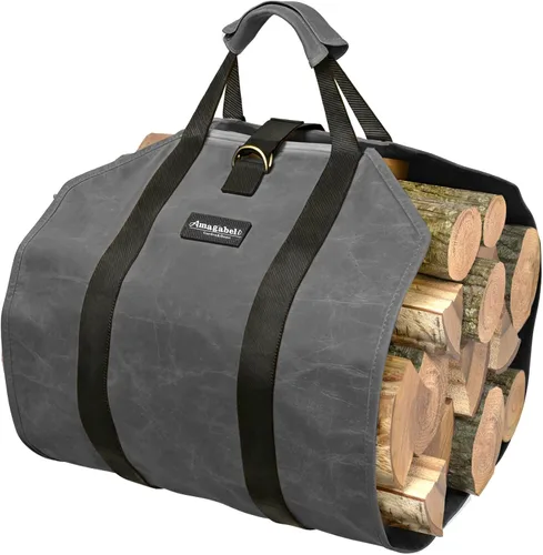 Vista 10 de Amagabeli - Bolsa de transporte de leña encerada, bolsa de transporte resistente para chimenea de leña grande con asas para camping, soporte