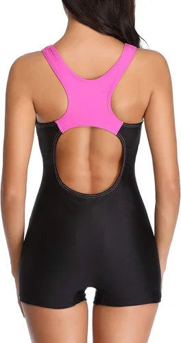 Vista 4 de sand's coast Boyleg - Traje de baño deportivo de una pieza con pantalones cortos, traje de baño deportivo con espalda cruzada para adolescentes