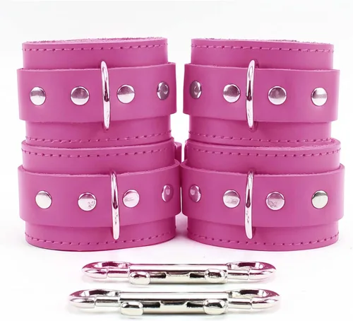 Vista 2 de Abigail - Puños combinados para muñeca, tobilleras, piel de latigo, forro de piel sintética de chinchilla (rosa)
