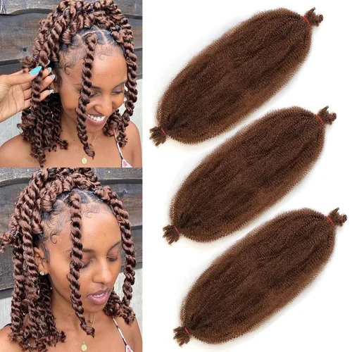 Vista 72 de Cabello de Envoltura Pre-Esponjado de 8 Pulgadas, 3 Paquetes, Cabello Afro Twist Pre-Separado Elástico para Locs, Cabello Afro Twist Negro Natural