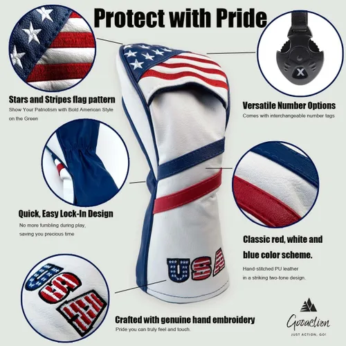 Vista 2 de GOOACTION USA Golf Club 3 5 Fairway Wood Headcover American Stars and Stripes Flag Cuero sintético Patriótico Head Covers Protector