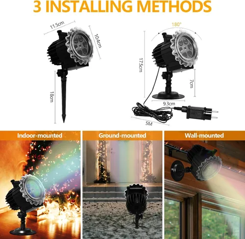 Vista 6 de Proyector de luces de Navidad para exteriores, 8 modos de imágenes, proyector de luces de Navidad con 96 dibujos animados, proyector de vacaciones