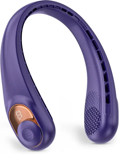Vista 12 de Ventilador de cuello, ventilador personal con pantalla LED, recargable USB-C, batería de 4000 mAh, ajuste de 3 velocidades y funcionamiento
