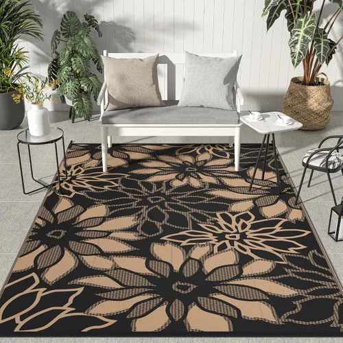 Vista 13 de GENIMO - Alfombra para exteriores de 6 x 9 pies, para patio, espacios amplios, reversible, de pajillas de plástico, alfombra impermeable para Azul