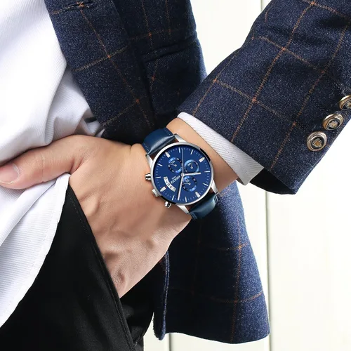 Vista 3 de NIBOSI Relojes para hombre, cronógrafo, vestido de negocios, reloj analógico de cuarzo, marca de lujo, fecha, reloj deportivo, Cronógrafo, reloj