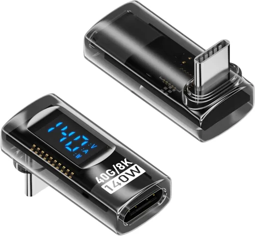 Vista 8 de Jadebones Paquete de 2 adaptadores USB C con pantalla digital, conector USB-C macho a hembra de 180 grados de 140 W para interruptor, iPhone 16/15