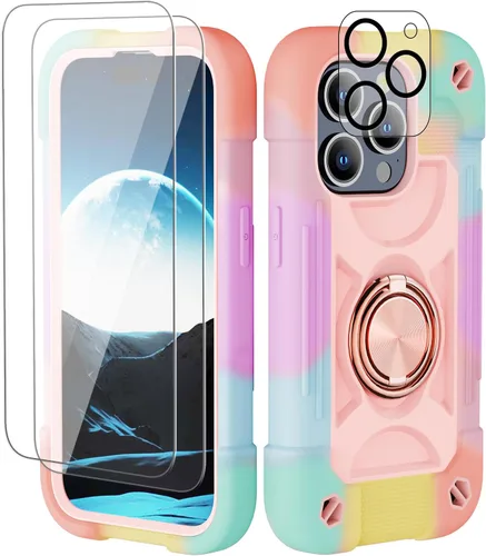 Vista 34 de Funda para iPhone 11 de 6.1 pulgadas con soporte de anillo, con 2 protectores de pantalla de vidrio, resistente a los golpes, resistente a