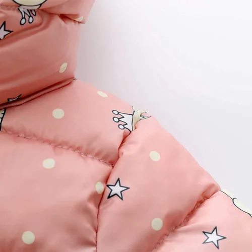 Vista 4 de Toddler Boy Girl Puffer Padded Jackets Kids Snowsuit with Bear Ears Cute Cartoon Print Hooded Down Coats Winter Warm A002