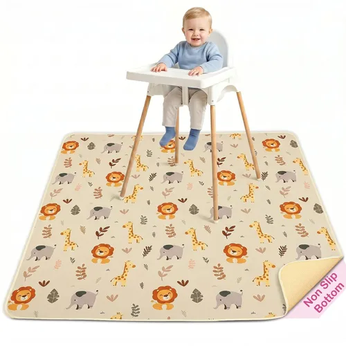 Vista 16 de Basumee Tapete de salpicaduras para silla de bebé, impermeable, tapete de juego para debajo de la silla alta, tapete para atrapar alimentos
