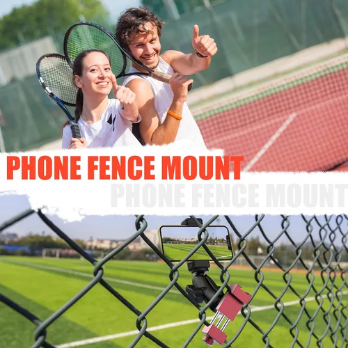 Vista 3 de Soporte de valla para teléfono inteligente para entrenamiento de tenis y pickleball, ajustable retráctil, giratorio 360°, compatible con iPhone