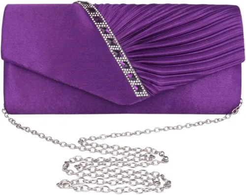 Vista 3 de Adoptfade Bolso de noche para mujer satinado plisado Rhinestone elegante solapa bolso de embrague