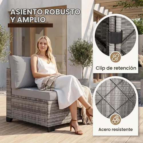 Vista 4 de FHFO 7 Piece Patio Furniture Set, Outdoor Wicker Sectional Sofa Set 1/ Gris Gris Claro