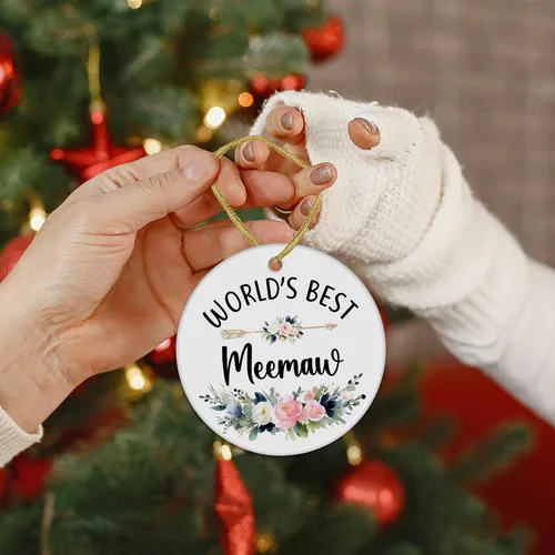 Vista 5 de World's Best Meemaw - Adornos de cerámica de Navidad regalos de nietos, nietos, regalos de cumpleaños para el día de la madre, regalos de cumpleaños