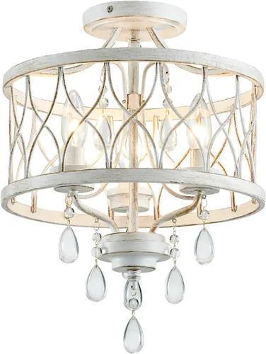 Vista 15 de Lámpara de techo de cristal, moderna lámpara de araña pequeña, lámpara de techo semiempotrada dorada de granja, accesorios de iluminación de pasillo