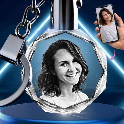 Vista 10 de 3D innovation Llavero de cristal personalizado con luz LED, llavero grabado con láser 2D personalizado, grandes regalos personalizados