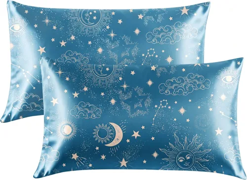 Vista 50 de EXQ Home - Funda de almohada de satén para cuidar el cabello y la piel, tamaño estándar, de seda con estampado negro, juego de 2 fundas con cierre