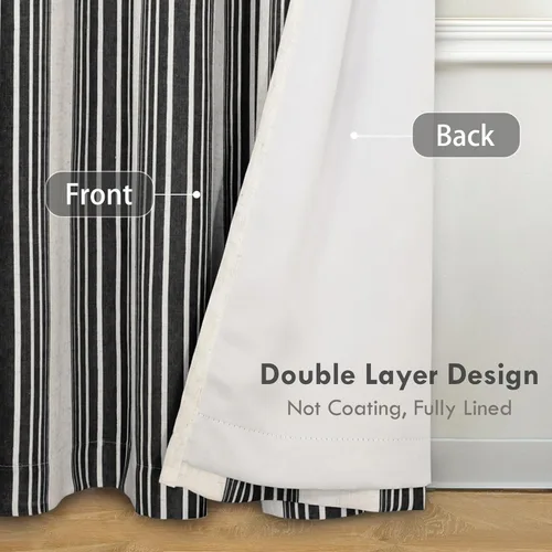 Vista 3 de DriftAway Chris Linen - Cortinas opacas con capa térmica y reductora de sonido, 63 pulgadas de largo para dormitorio, cortinas estampadas a rayas