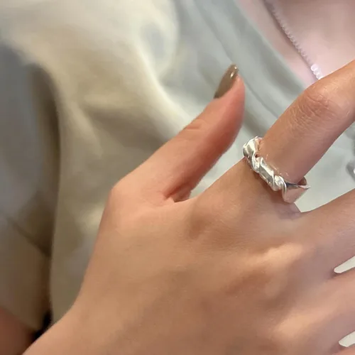 Vista 134 de Anillo de plata de ley 925, minimalista, ajustable, hecho a mano, para mujeres y niñas
