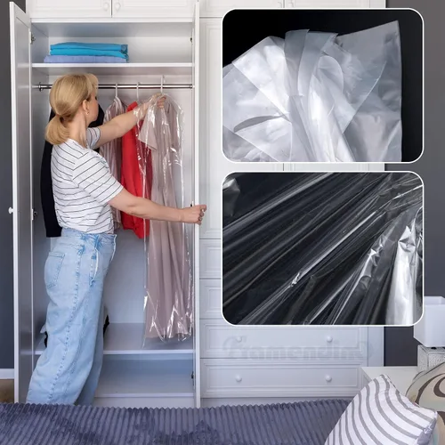 Vista 5 de Framendino, Paquete de 20 bolsas de plástico desechables para limpieza en seco de 23.63 x 60 pulgadas, protectores para colgar ropa transparente