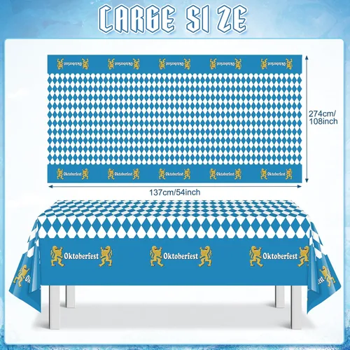 Vista 2 de 1 Pack Bavarian Oktoberfest Disposable Tablecloth Decorations, Plastic Rectangle Blue and White Bavarian Flag Check Table Cover, Oktoberfest