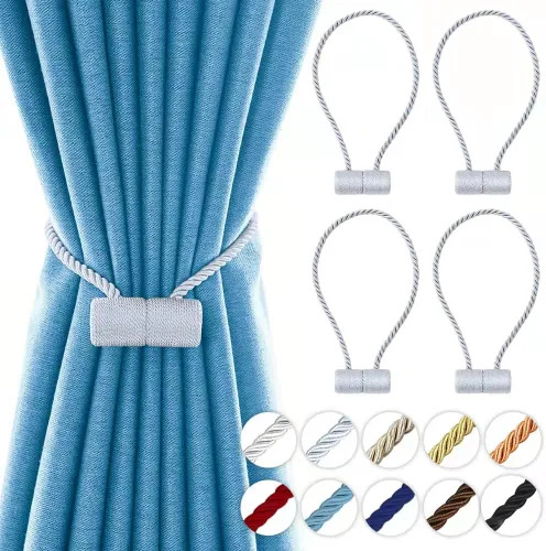Vista 15 de Alzapaños magnéticos fuertes de 18 pulgadas, sujetadores de cortina modernos, estilo trenzado, cuerda decorativa para cortinas (2 unidades, beige)