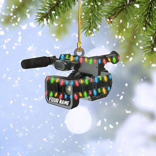 Vista 5 de Adorno personalizado para cámara, adornos de cámara personalizados para árbol de Navidad, cámara de película, adorno de Navidad, adorno