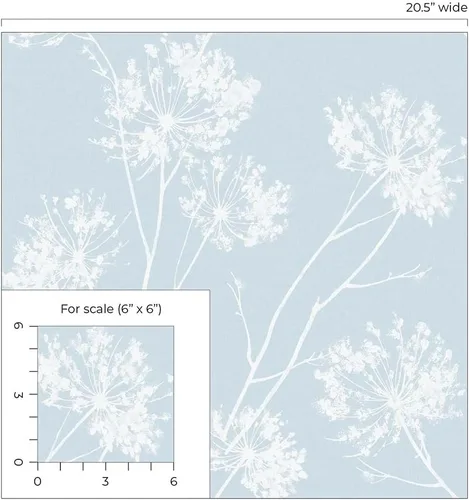 Vista 8 de NextWall One O'Clocks Botanical - Papel tapiz autoadhesivo (azul claro)
