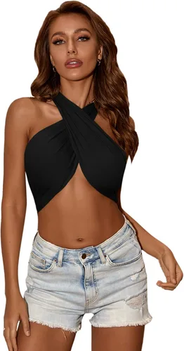Vista 4 de Ombliguera Verdusa sin mangas, sexy, cuello hálter, espalda cruzada para atar, para mujer