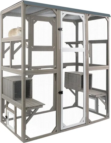 Vista 13 de PetsCosset Catio - Recintos para gatos al aire libre, casa grande para gatos de 4 pisos para ventana interior y exterior, catio exterior de madera