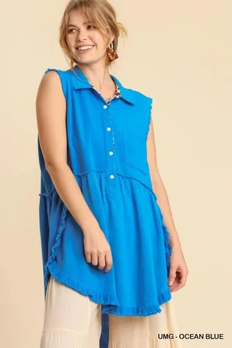 Vista 6 de umgee USA - Blusa tipo túnica sin mangas con dobladillo deshilachado y dobladillo deshilachado para mujer
