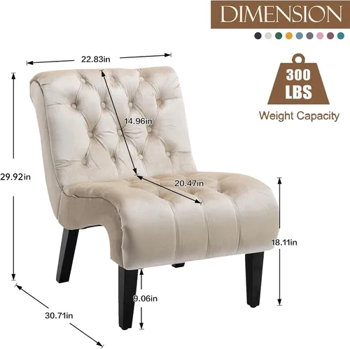 Vista 2 de Sillón decorativo de terciopelo para sala de estar, silla de ocio moderna con respaldo copetudo, silla auxiliar sin brazos para interiores, sillas