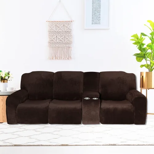 Vista 2 de Aedlcal Fundas para sofá reclinable, 10 piezas, fundas de sofá reclinable de felpa de terciopelo con consola central, con bolsillo lateral