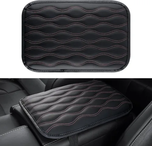 Vista 12 de Amiss - Funda consola central de automóvil, impermeable, transpirable, ajuste universal, accesorios para reposabrazos de cuero para proteger la negro