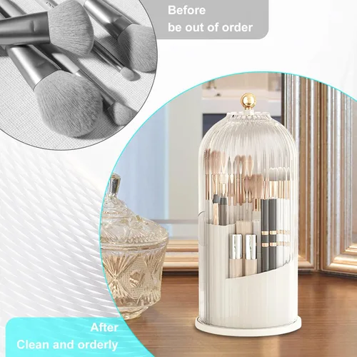 Vista 4 de BigKing Soporte para brochas de maquillaje con tapa, organizador de maquillaje, organizador de brochas de maquillaje giratorio de 360 grados a