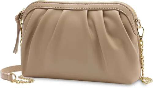 Vista 8 de VASCHY Bolso de mano para mujer, de cuero vegano fruncido, pequeño, formal, de noche, bolso cruzado al hombro, boda, fiesta
