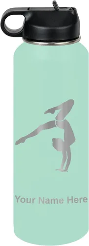 Vista 77 de LaserGram Botella de agua personalizada, soporte de mano de gimnasta, acero inoxidable de doble pared aislada al vacío con popote superior, regalo