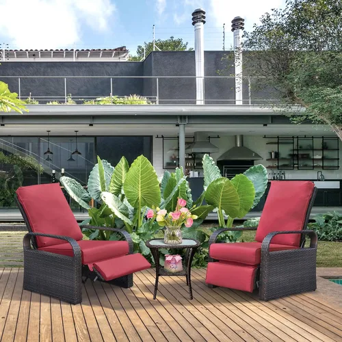 Vista 21 de Silla reclinable de aire libre para patio, resina de mimbre con cojines amortiguadores, auto ajustable, sofá de ratán, UV/Fade/Resistente al Mimbre