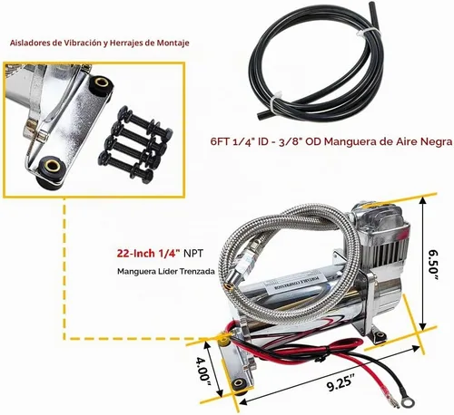 Vista 3 de Sistema de aire a bordo de servicio medio/kit compresor 150 PSI 12V con tanque de bocina de tren/aire de 2,5 galones (9,5 litros)
