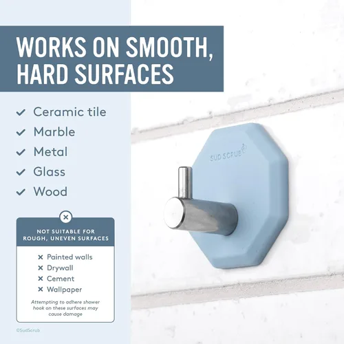 Vista 4 de Sud Scrub® Gancho de ducha antimicrobiano, ganchos autoadhesivos para pared de ducha, ganchos de pared extraíbles resistentes, ganchos para colgar