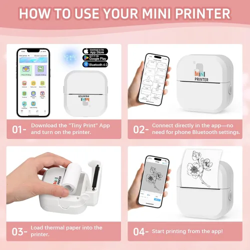 Vista 6 de Impresora de Pegatinas - Impresión Rápida de 24"/Min - Impresora Bluetooth Sin Tinta y Fabricante de Pegatinas con 13 Rollos de Papel, Impresora