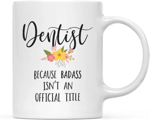 Vista 49 de Andaz Press Taza de café de 11 onzas, regalo de broma, tía porque Badass no es un título oficial, gráfico floral, 1 paquete