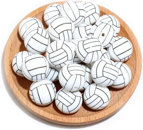 Vista 16 de 36 cuentas de silicona para fabricación de llaveros de 0.47 pulgadas y 0.59 pulgadas a granel de béisbol, baloncesto, fútbol, deporte, focal