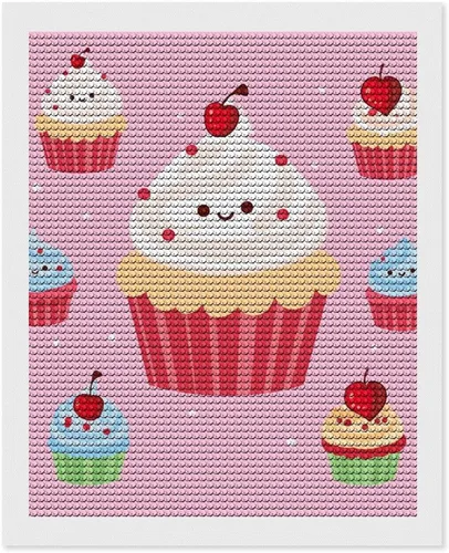 Vista 10 de Kits de pintura de diamantes para adultos, lindos cupcakes de taladro completo, pinturas de puntos de diamante, kits de arte de diamantes 5D