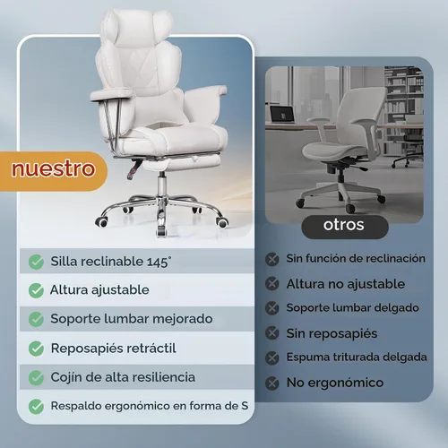 Vista 7 de DEVAISE Silla ejecutiva ergonómica de cuero para oficina en casa con reposapiés, cómoda silla de escritorio reclinable grande y alta con soporte