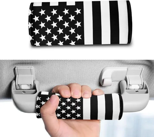 Vista 3 de BIGCARJOB Juego de envolturas de asa de equipaje para mujeres y hombres, banderas negras de Estados Unidos impresas, asa de equipaje
