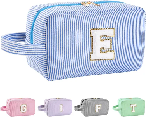 Vista 133 de Bolsa de maquillaje personalizada con inicial A-Z para mujeres, niñas y niños, bolsa de aseo de viaje, bolsa de maquillaje preparada, bolsa