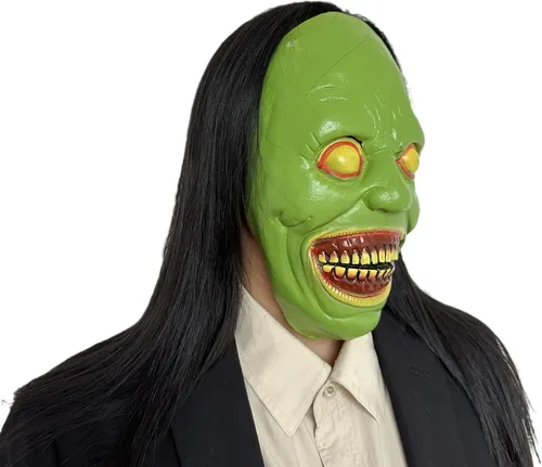 Vista 2 de Máscara de terror de Halloween para adultos, sonrisa, demonio, terror, fantasma, máscara espeluznante del mal de Halloween, máscara de demonio