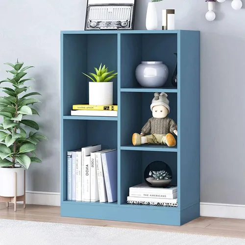 Vista 47 de IOTXY - Estantería de madera con espacios abiertos, 3 niveles, con patas, 5 cubos, color azul brillante Nordic Minimalist Style, MDF