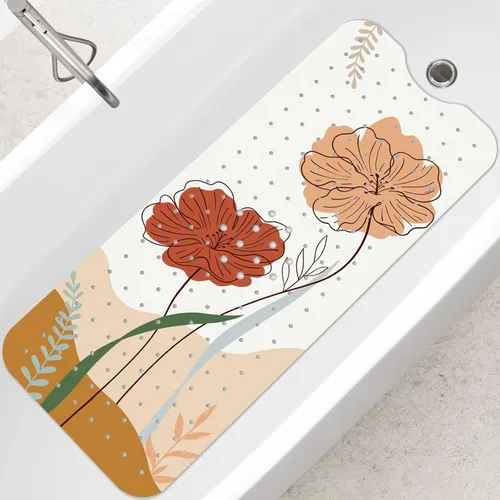 Vista 12 de SHUCHING - Alfombra de baño antideslizante azul para bañera de 40 x 16 pulgadas, estilo bohemio Tapete de bañera para ancianos sin moho, tapete